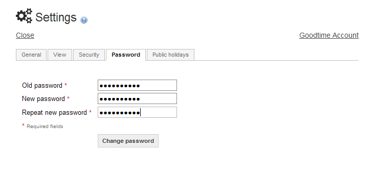 Web timesheet settings password